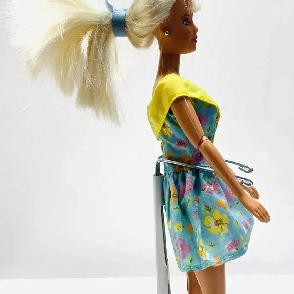 MATTEL BARBIE Doll Blond Hair Articulated Elbow Knees Earrings Dress 12
